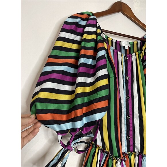 Caroline Constas Womens XS Striped Bella Dress Rainbow Striped Tiered Ruffle - Picture 3 of 10